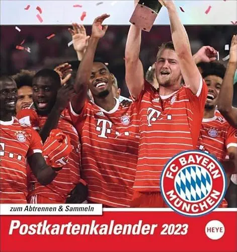 Produktbild: FC Bayern München Postkartenkalender 2023. Monats-Tischkalender zum Aufstellen mit den Stars des FC Bayern. Ein kleiner Fotokalender mit Postkarten zum Versenden an Fußballfans.