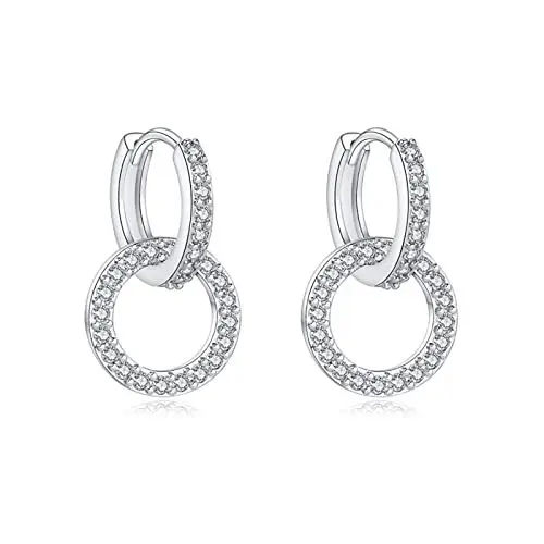 Produktbild: Fcebsty Ohrringe hängend für Mädchen, S925 Sterling Silber mit Zirkonia, Double Circle Hoop Schmuck für Hochzeitsgeschenke für Frauen