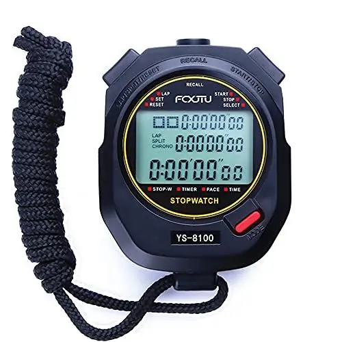 Produktbild: FCXJTU Digitaler Sport-Stoppuhr-Timer 100 Runden/Split Memory Stoppuhr Countdown-Timer Großes Display Wasserdicht Stoßfest mit Lanyard für Laufen Schwimmschiedsrichter Trainer Schwarz