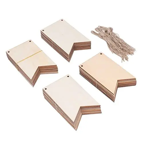 Produktbild: Fdit 48 Stück Holzschild Zum Aufhängen, Pappel-Schild, Holzfahne, Heimanhänger für Dekoration, Hängebrett, Sperrholz, Brandmalerei, Verzierung, Wandgiebel aus Pappelsperrholz