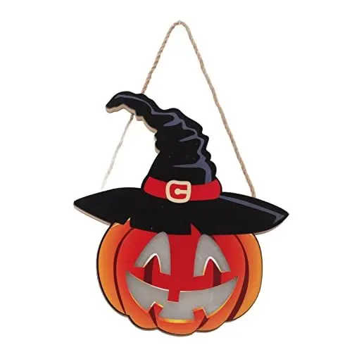 Produktbild: Fdit Halloween Boq Holzornamente mit Lichtern, Halloween-Horror-Atmosphäre, Geisterfestival, Kürbislaterne, Halloween-Holztür-Aufhänger, Party-Dekoration(5#)