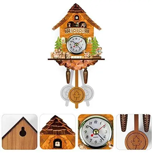 Produktbild: Fdit Kuckucksuhr, Antike Hölzerne Kuckucks-Vogelhaus-Wanduhr, Hängende Kuckucksuhr, Automatische Schaukelglocke, Pendel für Heimdekoration (CM002)
