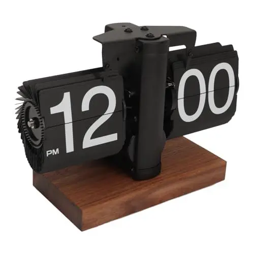 Produktbild: Fdit Retro-Digital-Klappuhr, Einfache Schreibtisch-Tisch-Heimdekoration für Zimmer, Schwarzes Walnussholz (Black)