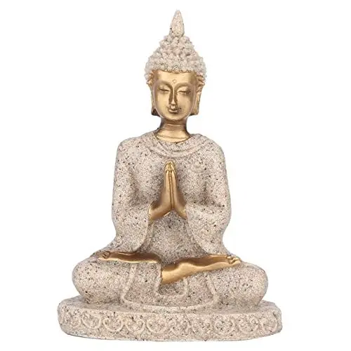 Produktbild: Fdit Sitzende Buddha-Statue für Wohnkultur, Buddha-Idol-Statue-Figur Meditations-Dekor Yoga-Zen-Dekor Home Ornament Schnitzfigur(EIN Gold)