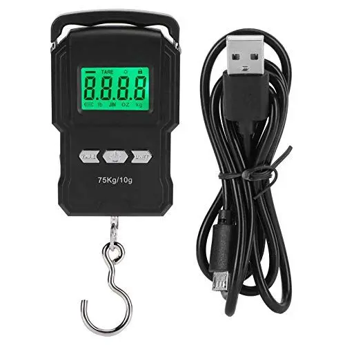 Produktbild: Tragbare 75 Kg LCD-Digitalwaage Elektronische Handhaken Gürtel Gepäck Hängewaage Hintergrundbeleuchtung Waage Wiegen Digitalanzeige Hängehaken Elektronische Waage mit Maßband