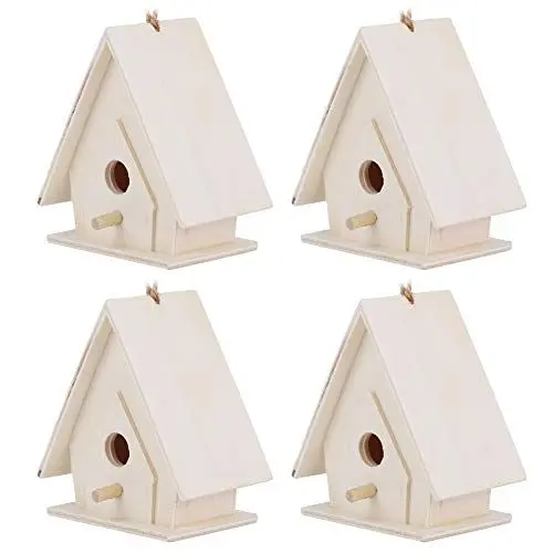 Produktbild: Fdit Vogelhäuser für Den Außenbereich, 4 Mini-Vogelhäuser Zum Aufhängen aus Holz, Nester, Käfig, Ornament, Basteln für Garten, Hof, Dekoration