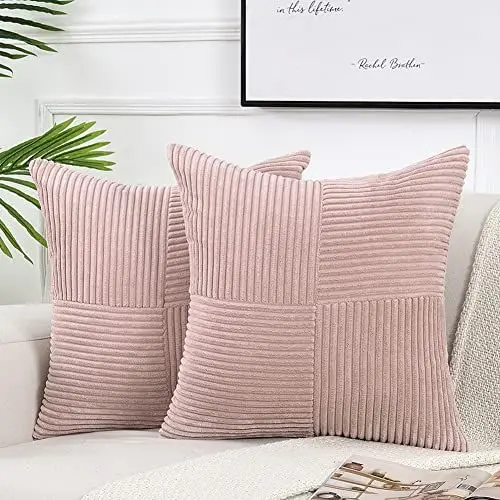 Produktbild: FDTERN 2er Set Altrosa Kordsamt Kissenbezug 45x45CM Weich Moderne Dekorative Kissenbezüge Kissenhülle Dekokissenbezug Sofakissen Dekokissen Boho Deko für Sofa Schlafzimmer Wohnzimmer Balkon