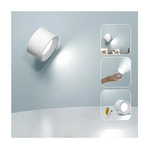 Produktbild: Feallive LED Wandleuchte Innen, Wandlampe mit Akku 1 Stück,Touch Control 3 Helligkeitsstufen, 360° drehbare, für Wohnzimmer Schlafzimmer TreppenhausFlur kabellose wandleuchten Weiß