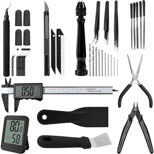 Produktbild: FEAMCE 3D Printing Tool Kit Essential 3D Druckwerkzeuge Zum Entfernen, Glättung, Fertigstellung, Entgraten, Verlangen, Bohren 3D Druckzubehör Für, Ender3-Fertigstellung & Messset-Anfänger