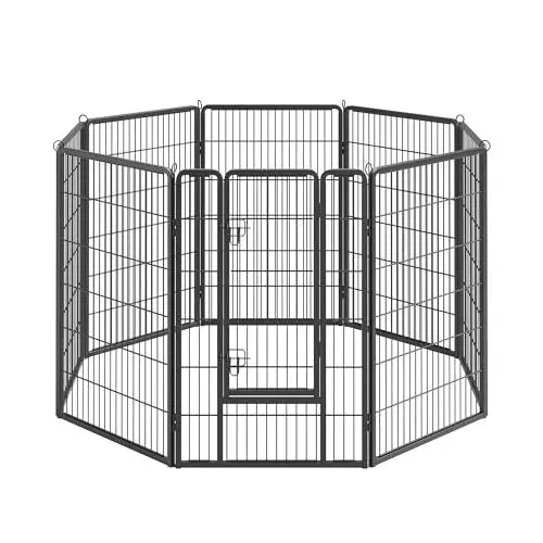 Produktbild: Feandrea Freilaufgehege, Laufstall DIY, mit 8 Gitterplatten je 77 x 120 cm, 2 L-förmige Riegel, transportabel, für innen und außen, extra große Haustiere ohne Halsband, schwarz PPK012B01