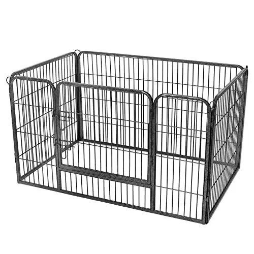 Produktbild: Feandrea Freilaufgehege für Haustiere, Laufstall, mit 4 Gitterplatten, transportabel, für innen und außen, Haustiere ohne Halsband, 122 x 80 x 70 cm, grau PPK04GY