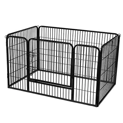Produktbild: Feandrea Freilaufgehege für Haustiere, Laufstall, mit 4 Gitterplatten, transportabel, für innen und außen, Haustiere ohne Halsband, 122 x 80 x 70 cm, schwarz PPK04BK
