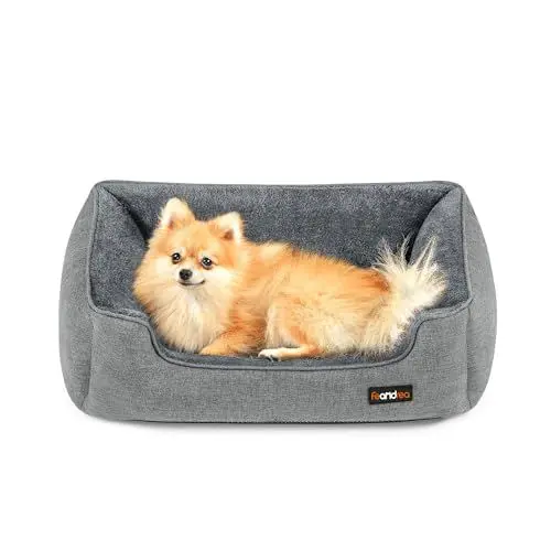 Produktbild: Feandrea Hundebett, Hundekissen in Leinenoptik, Hundekorb, erhöhte Ränder, rutschfeste Unterseite, Bezug abnehmbar waschbar, M, für kleine Hunde, 70 x 55 x 21 cm, hellgrau PGW10GG