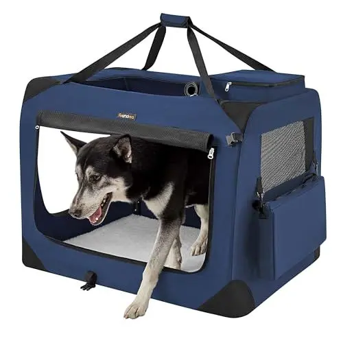 Produktbild: Feandrea Hundebox faltbar, Transportbox Hund, XXL, Hundetasche, Oxford-Gewebe, Netzstoff, atmungsaktiv tragbar transportabel, Metallrahmen, mit Griffen, Taschen, 91 x 63 x 63 cm, dunkelblau PDC90Z
