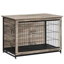 Produktbild: Feandrea Hundekäfig Möbel, Beistelltisch, Hundebox, Moderne Hundehütte Indoor für Hunde bis zu 32 kg, hochbelastbar, Hundehaus für Zuhause, herausnehmbares Tablett, 2 Türen, Greige PFC003G01