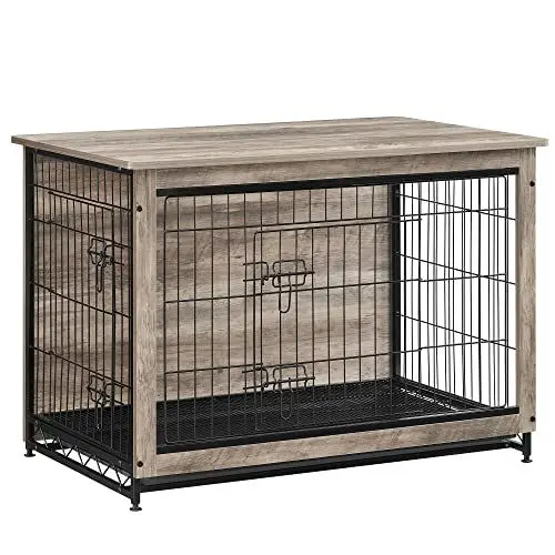 Produktbild: Feandrea Hundekäfig Möbel, Beistelltisch, Hundebox, Moderne Hundehütte Indoor für Hunde bis zu 32 kg, hochbelastbar, Hundehaus für Zuhause, herausnehmbares Tablett, 2 Türen, Greige PFC003G01