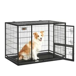 Produktbild: Feandrea Hundekäfig hochbelastbar, Gitterbox, transportabler Haustierkäfig, 107 x 70 x 75 cm, für mittelgroße, große Hunde, sicher, 2 abnehmbare Türen, Welpenauslauf, XL, tintenschwarz PPD001B01