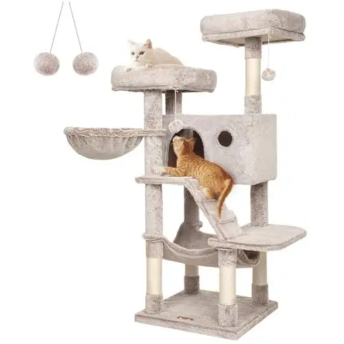 Produktbild: Feandrea Kratzbaum groß, Katzenbaum mit weichem Bezug, für große Katzen, Ombré-Braun-Weiß PCT162M01