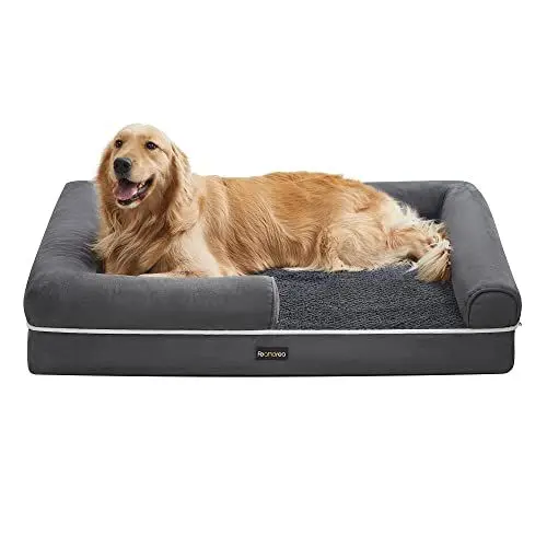Produktbild: Feandrea Orthopädisches Hundebett, Hundekissen, Hundekorb, weiche Polsterung, Hundesofa, erhöhte Ränder, Bezug abnehmbar und waschbar, 106 x 80 x 20 cm, rutschfeste Unterseite, dunkelgrau PGW077G01