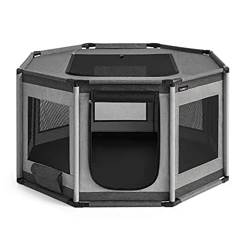 Produktbild: Feandrea Welpenauslauf Oxford-Gewebe, Welpenlaufstall achteckig, Hundekäfig L, 112 x 112 x 62 cm, Rahmen aus PVC-Rohren, atmungsaktives Netz, mit Seitentasche, Taubengrau-schiefergrau PDC003G01