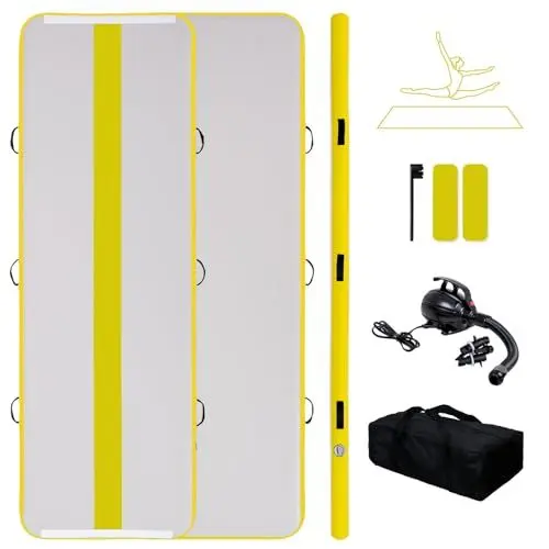 Produktbild: Feath-R-Lite 10ft aufblasbare Gymnastikmatte, Training Matten 4 Zoll dick, Gymnastic Tumbling Tracks für Home Gym/Yoga/Cheerleading mit elektrischer Pumpe (gelb)