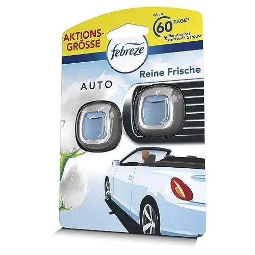 Produktbild: Febreze Auto Lufterfrischer 4ml, Auto Duft Clip Starterset 2 Stück Reine Frische, Bekämpft Gerüche