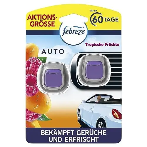 Produktbild: Febreze Auto Lufterfrischer (4 ml) Tropische Früchte, Auto Duft gegen Gerüche (2 x 2 ml)