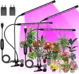 Produktbild: FECiDA 2-Pack 2-Head Pflanzenlampe LED, Vollspektrum Wachstumslampen für Pflanzen, 460nm/660nm/3000K Pflanzenlicht für Zimmerpflanzen, Pflanzenleuchte mit 5 Stufen Dimmbar, 3/6/12H Auto Timer