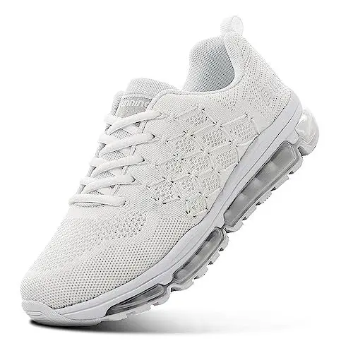 Produktbild: Feclogar Laufschuhe Herren Turnschuhe Damen Atmungsaktive Sneakers Sportschuhe für Laufen Fitnessstudio Sport Sportwandern Schwarz Weiß 877White-40