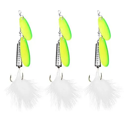 Produktbild: Feder-Angelköder, Spinnerlöffel, 3 Stück, künstliche Fischköder, Sharp Vision, Kupfergewicht, Doppelspinner für Barsch, Wels, Schwarzfisch, Grün (Grün)