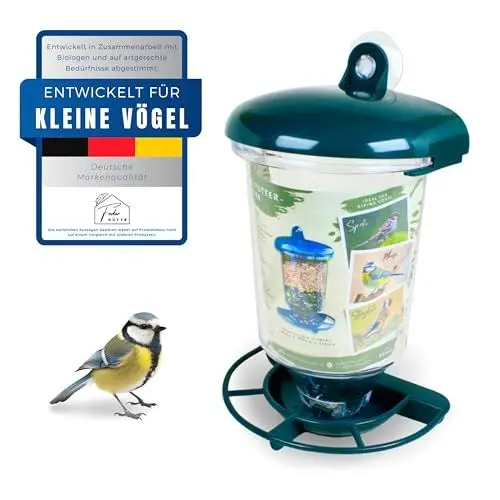Produktbild: Federhütte® Vogelfutterspender fürs Fenster | Vogelhaus mit starkem Saugnapf zum aufhängen | Garantiert trockenes Futter | 500ml Füllvolumen