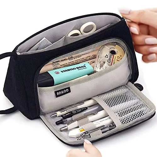 Produktbild: Federmäppchen Große Kapazität Federtaschen Teenager Mädchen Mäppchen mit Reißverschluss Frauen Make-up Tasche für Schule & Büro Mädchen Geschenk 20 x11 cm (Schwarz)