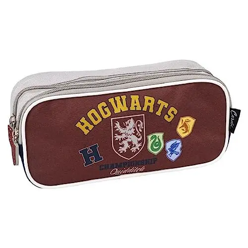 Produktbild: Federmappe Harry Potter - Mehrfarbig - 22,5x8x10 cm - Aus Polyester - Federmäppchen mit Zwei Fächern und Reißverschluss - Hogwarts Aufdruck - Original Produkt in Spanien Designed
