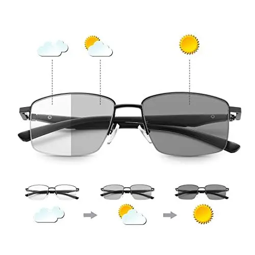 Produktbild: Federscharniere Photochrome Progressive Multifocus Uebergang Lesebrille Blau Licht Blockieren Multifokale Computer Brillen UV400 Schutz Sonne Leser Männer Frauen Halbrahmen Sonnenbrille Blendschutz