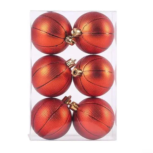 Produktbild: für 6-teiliges Weihnachtskugel-Set, bruchsichere Weihnachtskugeln, Ornament, Weihnachtsbaum, Glitzerkugeln, hängende Dekorationen für Party, Hochzeit, Weihnachten (Basketball)