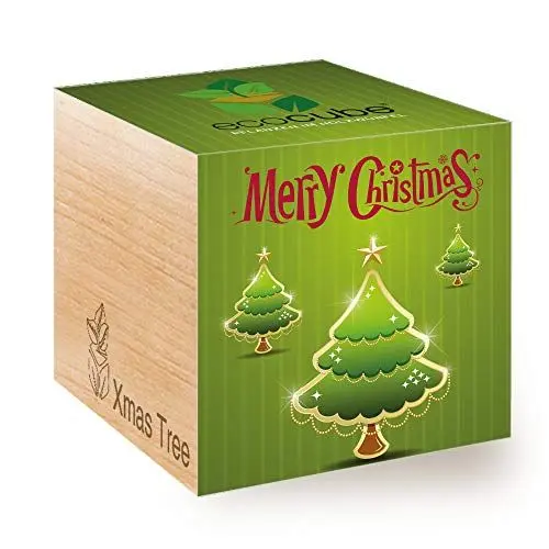 Produktbild: Feel Green Ecocube Merry Christmas/2G, Weihnachtsbaum, Nachhaltige Geschenkidee (100% Eco Friendly), Grow Your Own/Anzuchtset, Pflanzen Im Holzwürfel, Made in Austria