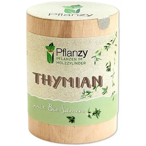 Produktbild: Feel Green Pflanzy Thymian, Bio Samen, Nachhaltige Geschenkidee (100% Eco Friendly), Grow Your Own/Anzuchtset, Pflanzen im Holzzylinder, Made in Austria