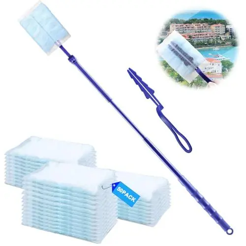 Produktbild: Feelhap 52 Stück für Swiffer Staubmagnet Nachfüllpack Set,50 Stück Tücher für Swiffer Staubmagnet mit 1 Griff,1 Teleskopstange,Staubmagnet für Swiffer Staubwedel Nachfüllpack für Swiffer