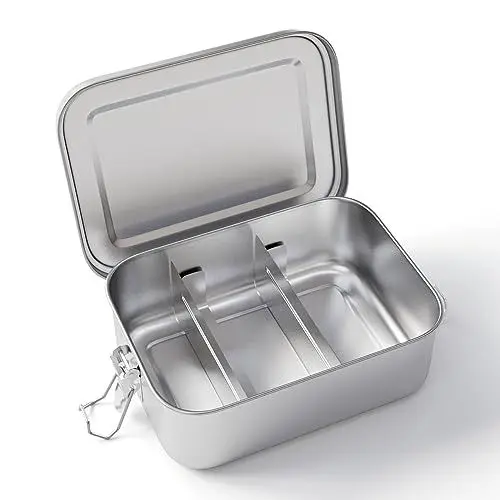 Produktbild: Feelhap Edelstahl Brotdose Mit 2 Fächern, Edelstah Lunchbox 1400ml Bento Box Auslaufsicher für Kinder und Erwachsene,Brotzeitdose Umweltfreundliche Brotdosen Metall Brotbox Spülmaschinengeeignet
