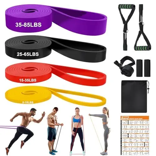 Produktbild: Feelhap Fitnessbänder mit 4 Widerstandsstufen,Resistance Bands Set mit Griffen,Türanker,Schutzhülle,Tragetasche und Trainingsanleitung,Widerstandsbänder Klimmzugbänder Trainingsbänder für Krafttrainin