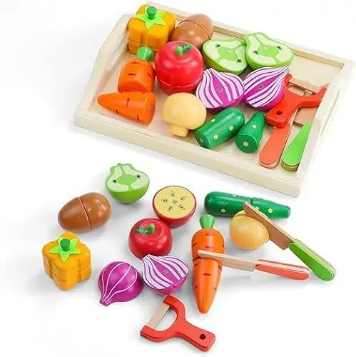 Produktbild: Feelhap Kinderküche Zubehör Holz Küchenspielzeug für Kinder,Kinderküche Spielküche Zubehör aus Holz,Schneiden Obst Gemüse Lebensmittel Holz Magnetspielzeug,Geschenk für Jungen und Mädchen