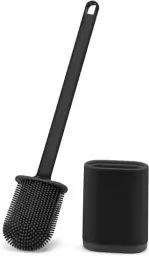 Produktbild: Feelhap Klobürste Silikon,WC-Bürste Silikon Toilettenbürste Set mit Schnell Trocknendem Haltersatz, Flache Toilettenbürste Wandmontage & Stehen für Badezimmer oder Gäste-WC, Schwarz