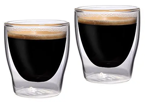 Produktbild: Feelino Espressotasse Glas Doppelwandig, Espresso Gläser im 2er-Set, Glas-Espressotassen mit Schwebeeffekt, 80ml Doppelwandige Gläser, Espressotassen Durchsichtig, Spülmaschinenfeste Kaffeegläser