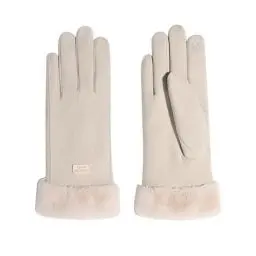 Produktbild: Feelorna Frauen Winterhandschuhe, 360° Winddichte Plüsch Manschette Thermische Touchscreen Handschuhe, Fleece gefütterte weiche Handschuhe für Outdoor Fahren Radfahren (Beige)