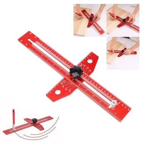 Produktbild: FEETE 350MM T-Square Lineal, einstellbare Aluminiumlegierung Scriber Zeichnung T-Lineal für Schreinerei Messung Holzbearbeitung, Präzisionslinie Zeichnung Hilfe Lineal mit Winkeleinstellung Skala(Rot)
