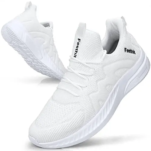 Produktbild: Feethit Sneaker Herren Schuhe Sportschuhe Laufschuhe Turnschuhe Herren Tennis Fitness Jogging Walkingschuhe Leichtgewichts Atmungsaktiv Freizeit Straßenlaufschuhe Schlüpfen Schuhe Weiß 44 EU