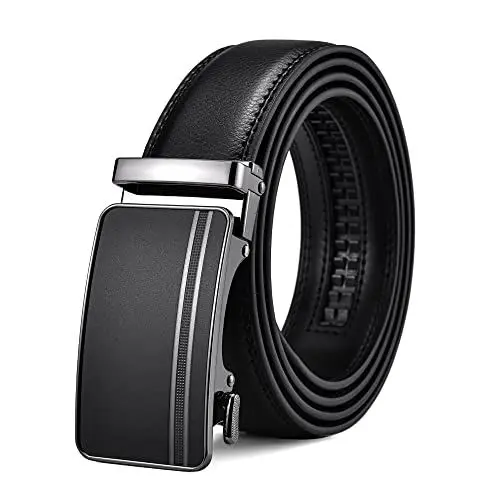 Produktbild: FEFLO Gürtel Herren Ledergürtel Ratsche Automatik Leder Gürtel (XXL, Gürtellänge 125cm, geeignet für Taille 98cm~108cm) Größe Angepasst, Schwarz, für Anzug Jeans Hose