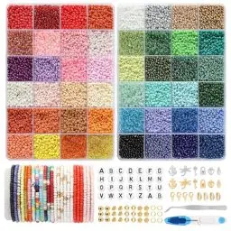 Produktbild: FEHCBIO Selber Machen Perlen für armbänder Perlen Set 3mm,16000 Stück 48 Farbe Matte Glasperlen mit Buchstaben Perlen zum Auffädeln, Geschenkidee für Weihnachten Feiertage Geburtstage Belohnungen