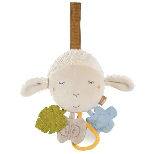 Produktbild: Fehn Activity-Schaf NATUR – Motorikspielzeug zum Aufhängen mit spannenden Anhängern zum Greifen und Geräusche erzeugen mit Bio-Baumwolle aus kontrolliertem Anbau (kbA) – für Babys ab Geburt