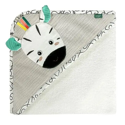 Produktbild: Fehn Badetuch Zebra - Badehandtuch Kinder Poncho aus Frottee - Handtuch mit süßem Zebra - Babybadetuch mit Kapuze für Babys und Kleinkinder ab 0+ Monaten - Kapuzenhandtuch Maße 80 x 80 cm